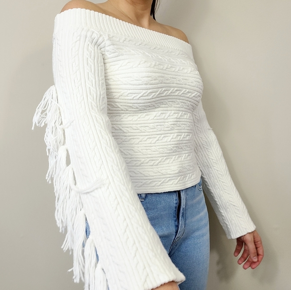 Rachel Roy Off The Shoulder Cropped Fringe Sweater - Picture 5 of 15